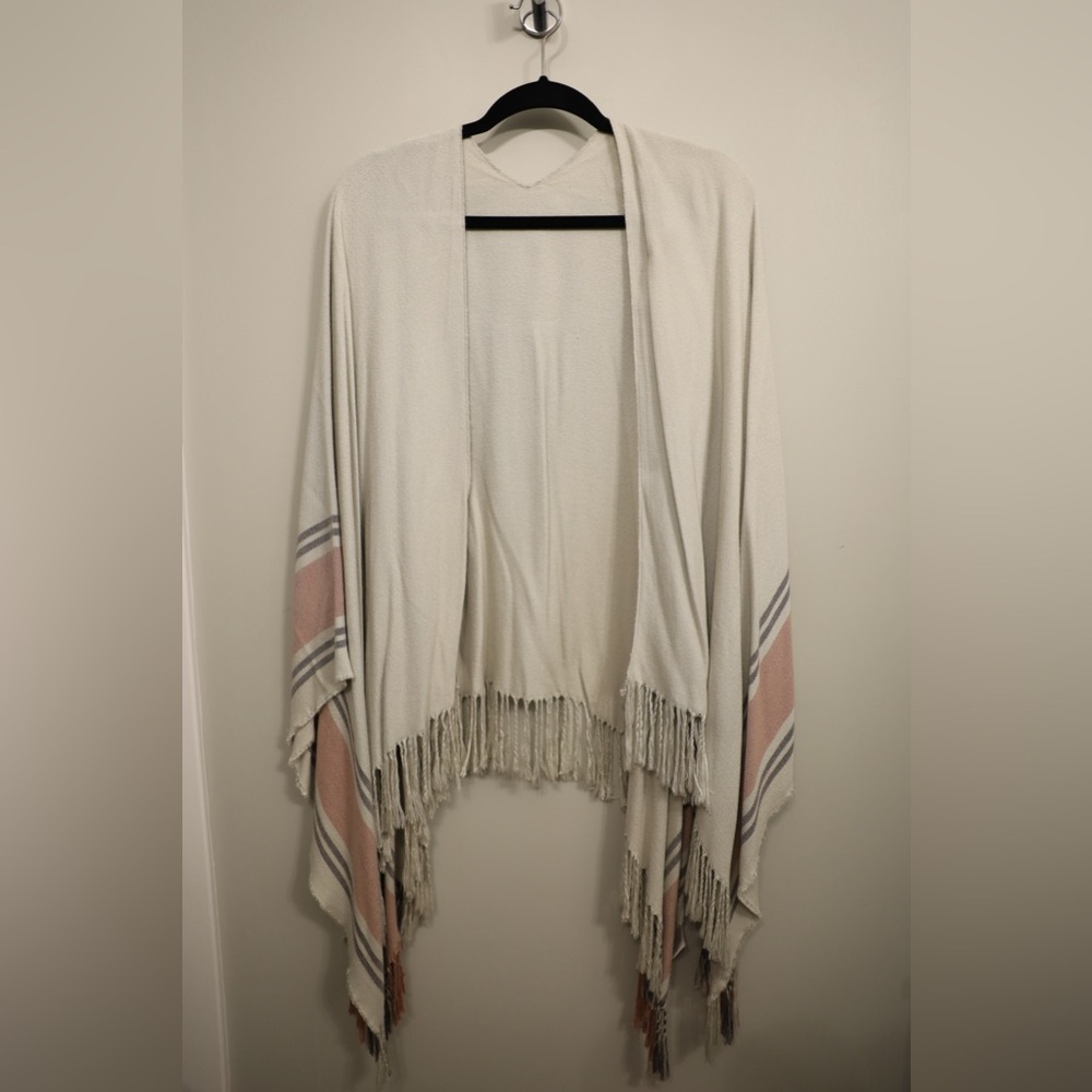 White, grey, and pink cardigan. One size